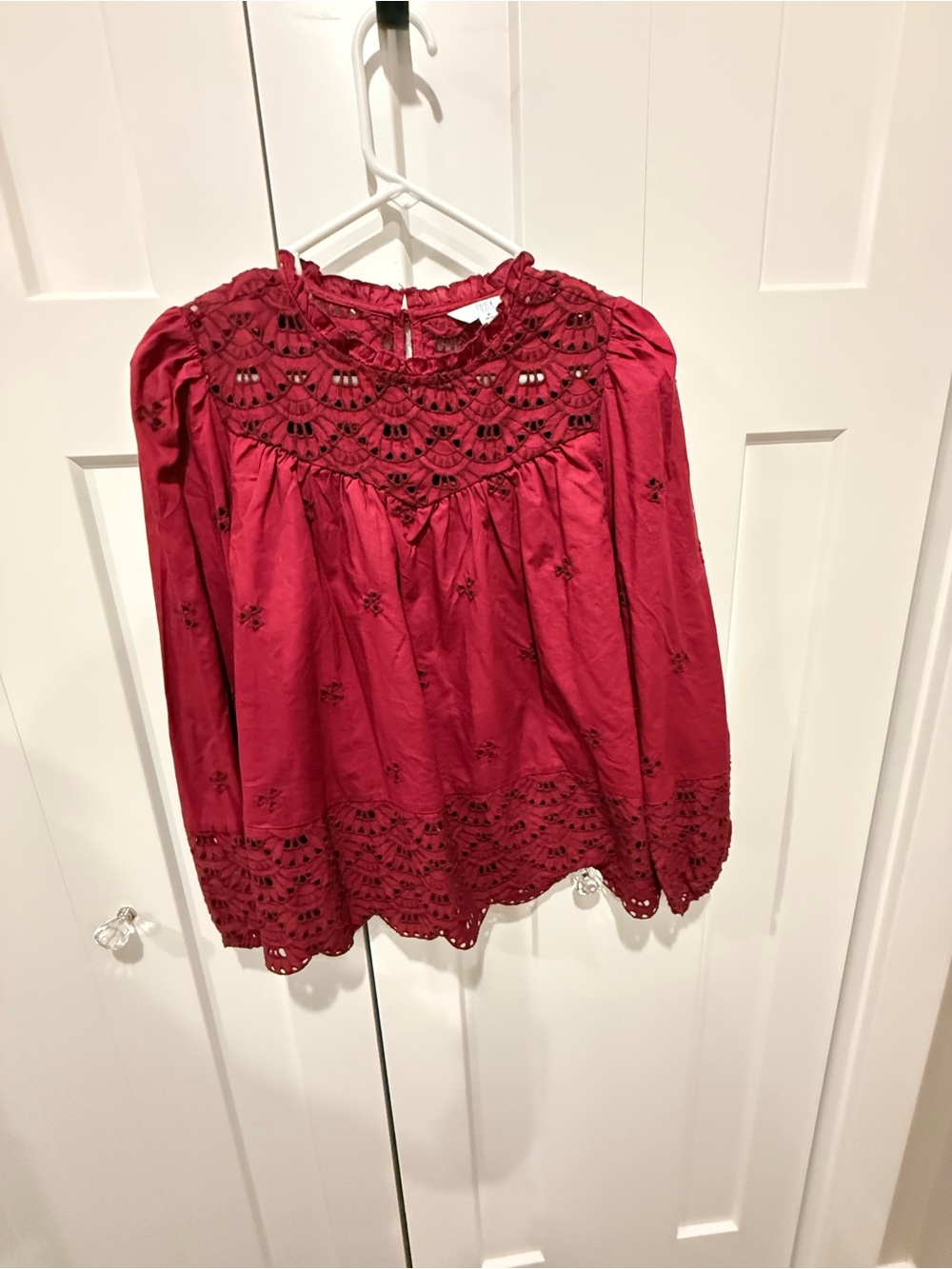 Time and Tru Red Embroidered Peasant Blouse